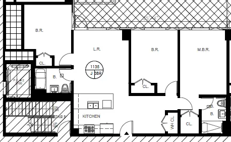Original architectural drawing of the three-bedroom unit supplied by the client
