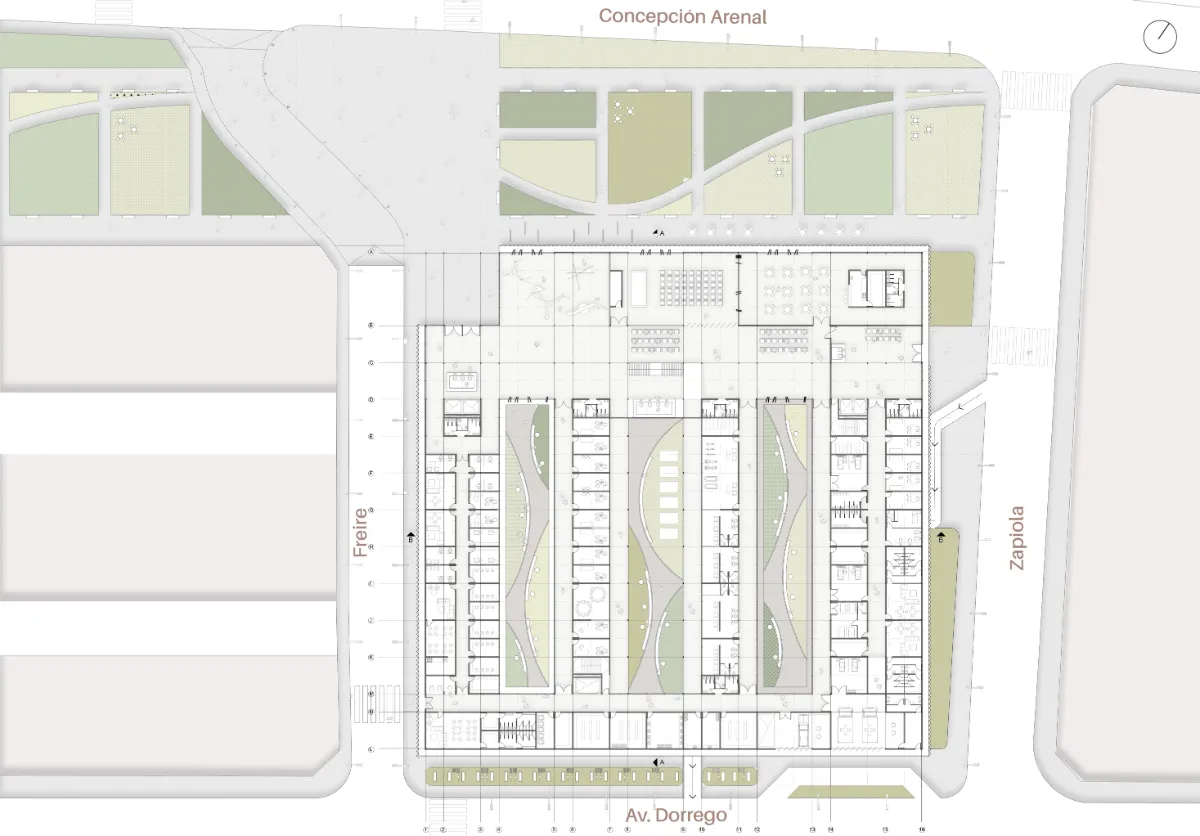 Illustrated marketing floor plan with colored textures, furniture and finishes